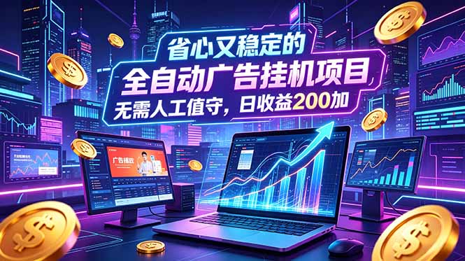 全自动广告挂机项目，全程无需人工值守。稳定创收每日收益200+-瀚洪创业网