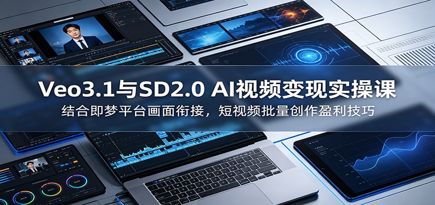 Veo3.1与SD2.0 AI视频变现实操课课：结合即梦平台画面衔接，短视频批量创作盈利技巧-瀚洪创业网