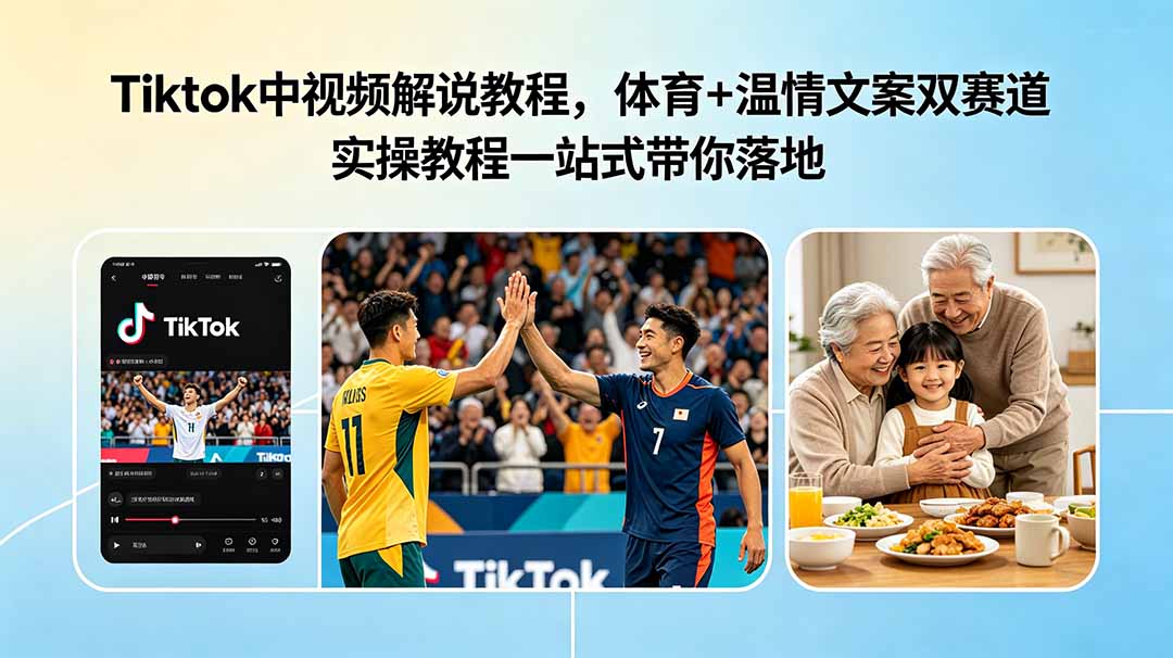 Tiktok中视频解说教程，体育+温情文案双赛道实操教程一站式带你落地-瀚洪创业网