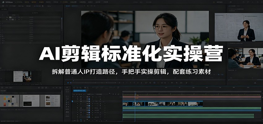 AI剪辑标准化实操营：拆解普通人IP打造路径，手把手实操剪辑，配套练习素材-瀚洪创业网