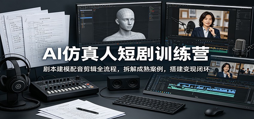 AI仿真人短剧训练营：剧本建模配音剪辑全流程，拆解成熟案例，搭建变现闭环-瀚洪创业网