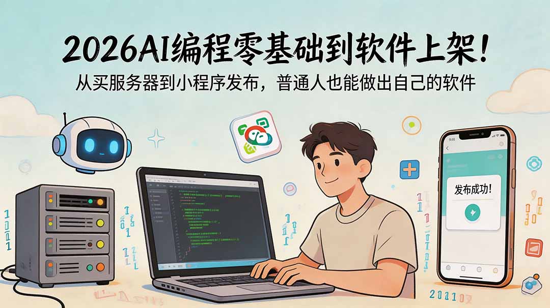 2026AI编程零基础到软件上架！从买服务器到小程序发布，普通人也能做出自己的软件-瀚洪创业网