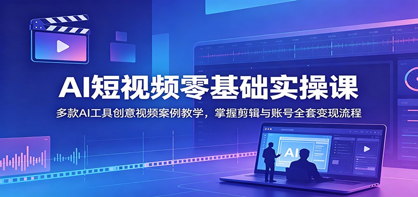 AI短视频零基础实操课：多款AI工具创意视频案例教学，掌握剪辑与账号全套变现流程-瀚洪创业网
