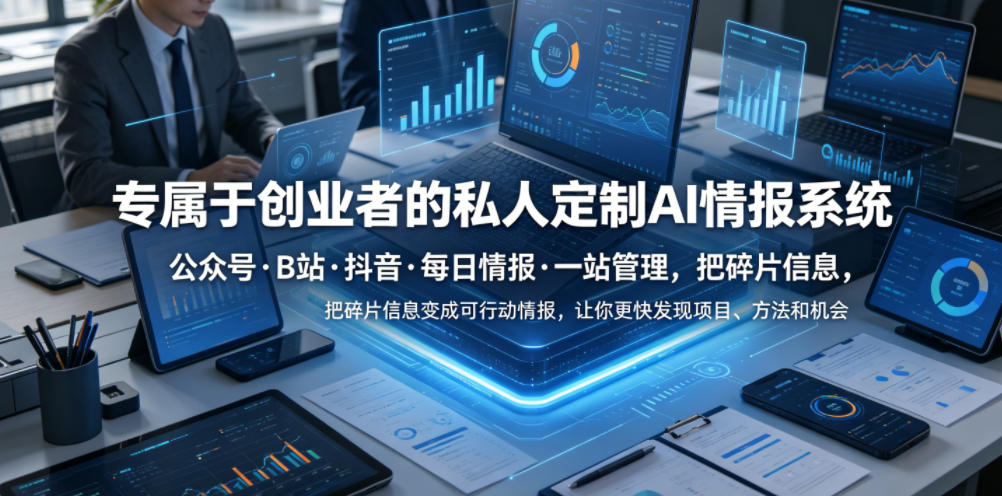 专属于创业者的私人定制AI情报系统，公众号·B站·抖音·每日情报·一站管理，把碎片信息变成可行动情报，让你更快发现项目、方法和机会-瀚洪创业网