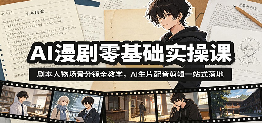 AI漫剧零基础实操课：剧本人物场景分镜全教学，AI生片配音剪辑一站式落地-瀚洪创业网