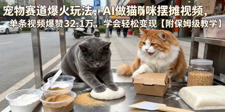 宠物赛道爆火玩法，AI做猫咪摆摊视频，单条视频爆赞32.1万，学会轻松变现【附保姆级教学】-瀚洪创业网