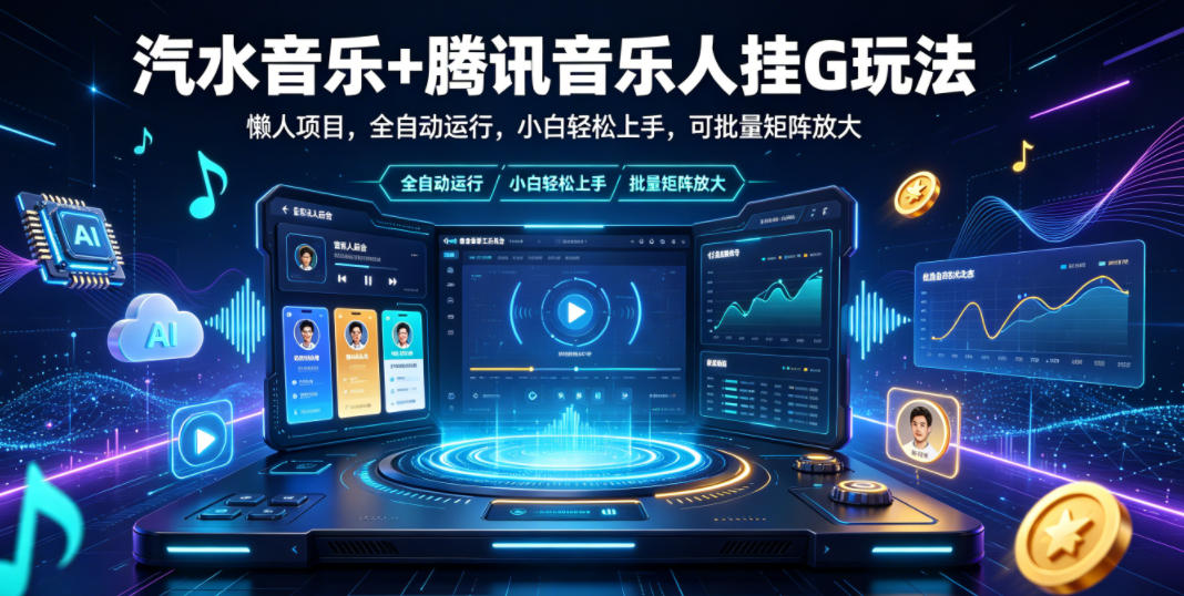 汽水音乐+腾讯音乐人挂G玩法，懒人项目，全自动运行，小白轻松上手，可批量矩阵放大【揭秘】-瀚洪创业网