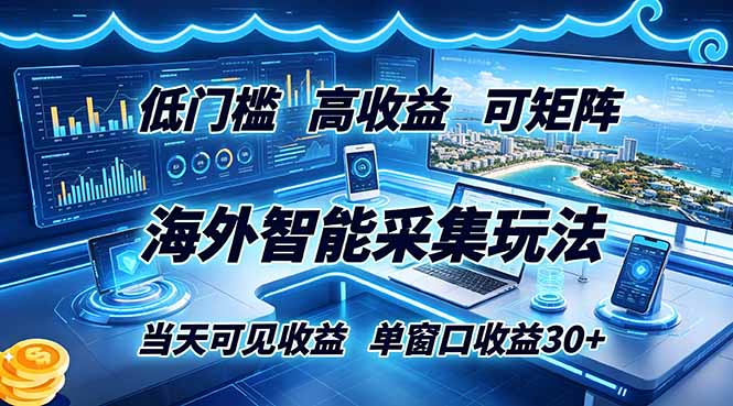 海外智能采集玩法，低门槛高单价可矩阵，当天可见收益，单窗口30+-瀚洪创业网