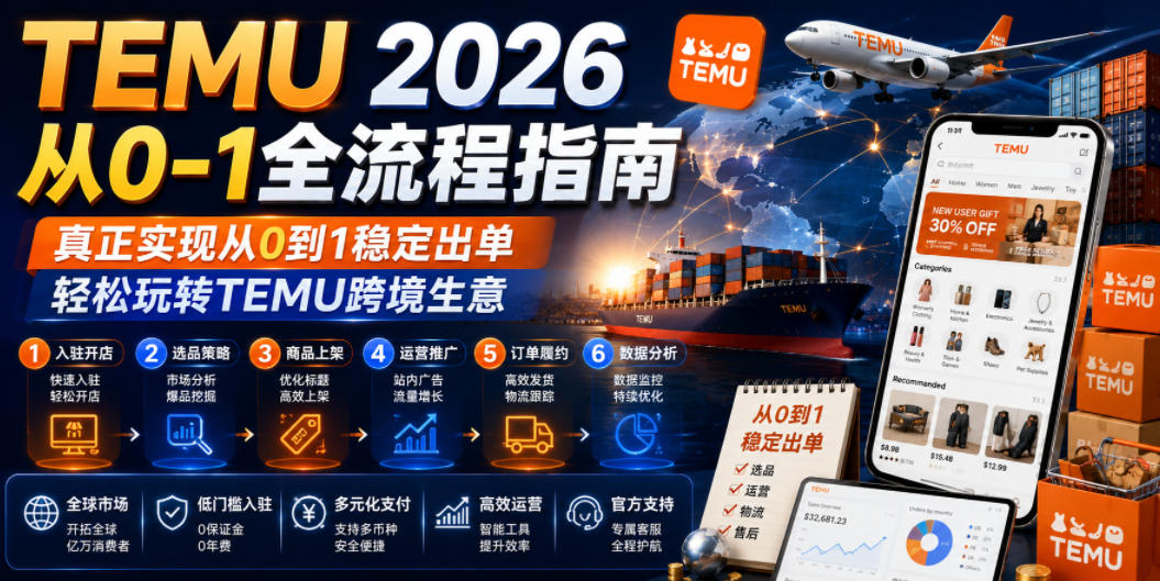 TEMU 2026从0-1全流程指南，真正实现从0到1稳定出单，轻松玩转TEMU跨境生意-瀚洪创业网