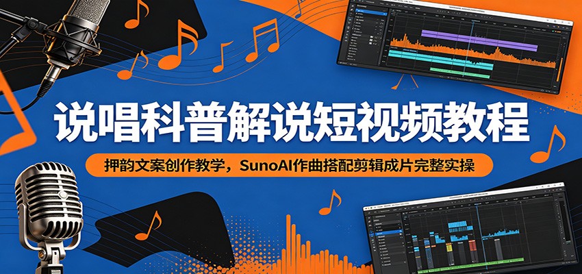 说唱科普解说短视频教程：押韵文案创作教学，SunoAI作曲搭配剪辑成片完整实操-瀚洪创业网