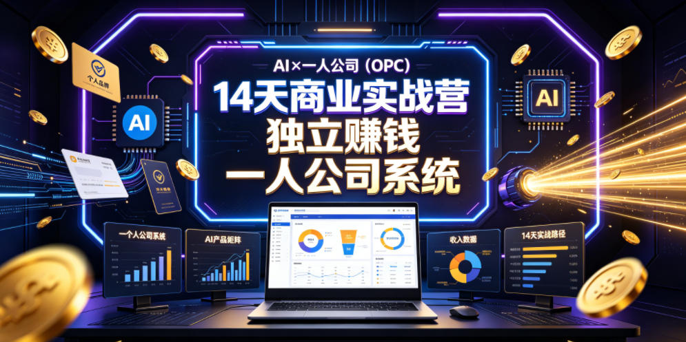 AI×一人公司(OPC)14天商业实战营，用AI帮你搭建一个属于你自己的、能独立賺钱的一人公司系统-瀚洪创业网