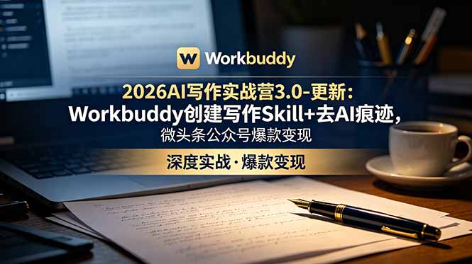 2026AI写作实战营3.0-更新：Workbuddy创建写作Skill+去AI痕迹，微头条公众号爆款变现-瀚洪创业网