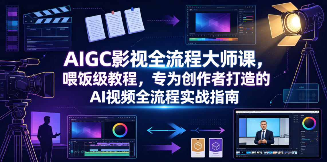 AIGC影视全流程大师课，喂饭级教程，专为创作者打造的AI视频全流程实战指南-瀚洪创业网