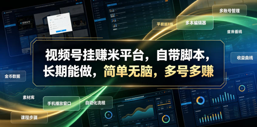 视频号挂賺米平台，自带脚本，长期能做，简单无脑，多号多賺【揭秘】-瀚洪创业网
