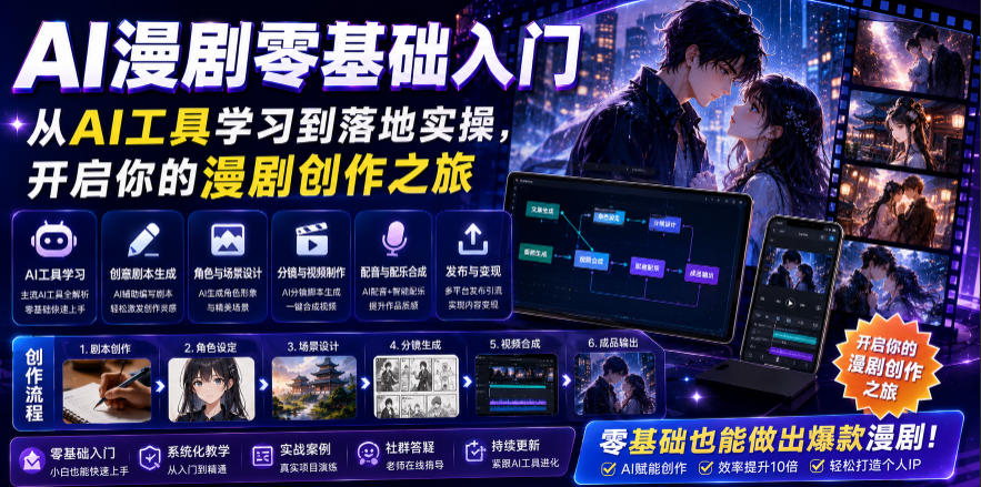 AI漫剧零基础入门，从AI工具学习到落地实操，开启你的漫剧创作之旅-瀚洪创业网
