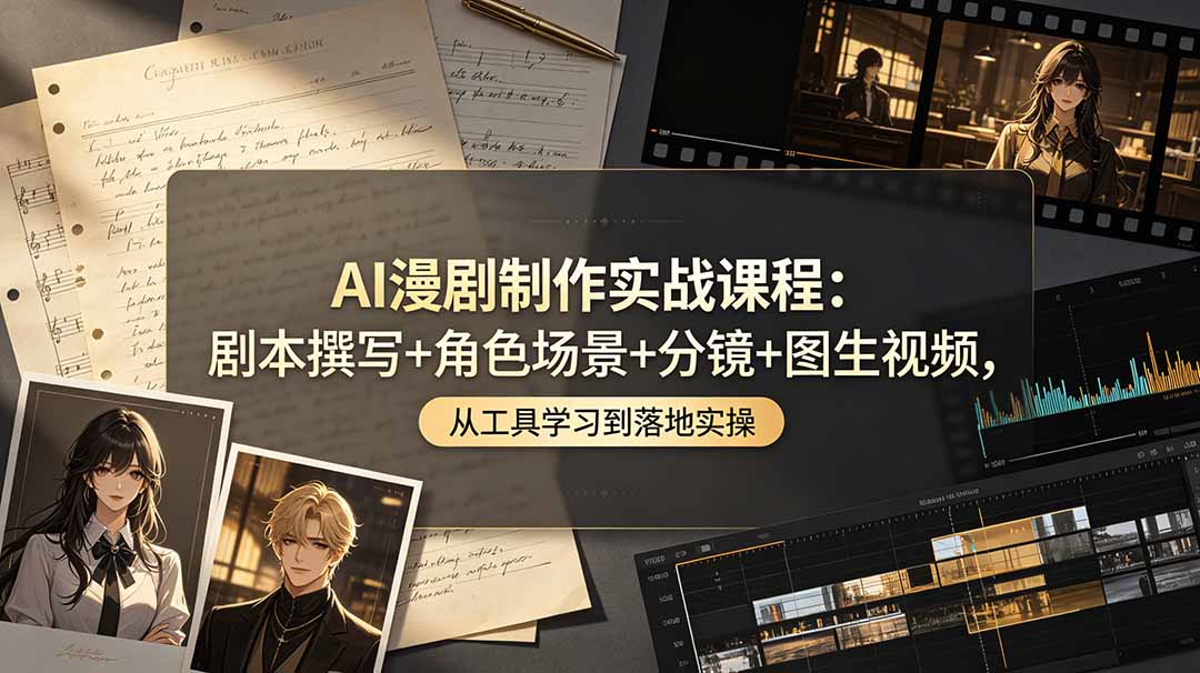 AI漫剧制作实战课程：剧本撰写+角色场景+分镜+图生视频，从工具学习到落地实操-瀚洪创业网