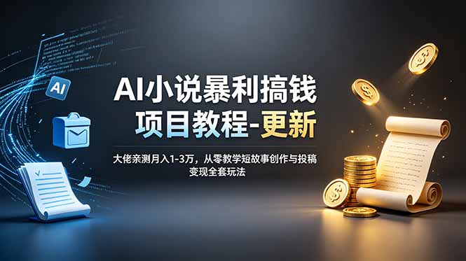 AI小说暴利搞钱项目教程-更新，大佬亲测月入1-3万，从零教学短故事创作与投稿变现全套玩法-瀚洪创业网