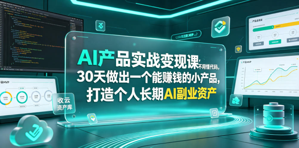 AI产品实战变现课，不用懂代码，30天做出一个能賺钱的小产品，打造个人长期AI副业资产-瀚洪创业网
