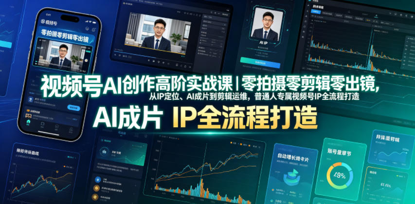 视频号AI创作高阶实战课｜零拍摄零剪辑零出镜，从IP定位、AI成片到剪辑运维，普通人专属视频号IP全流程打造-瀚洪创业网