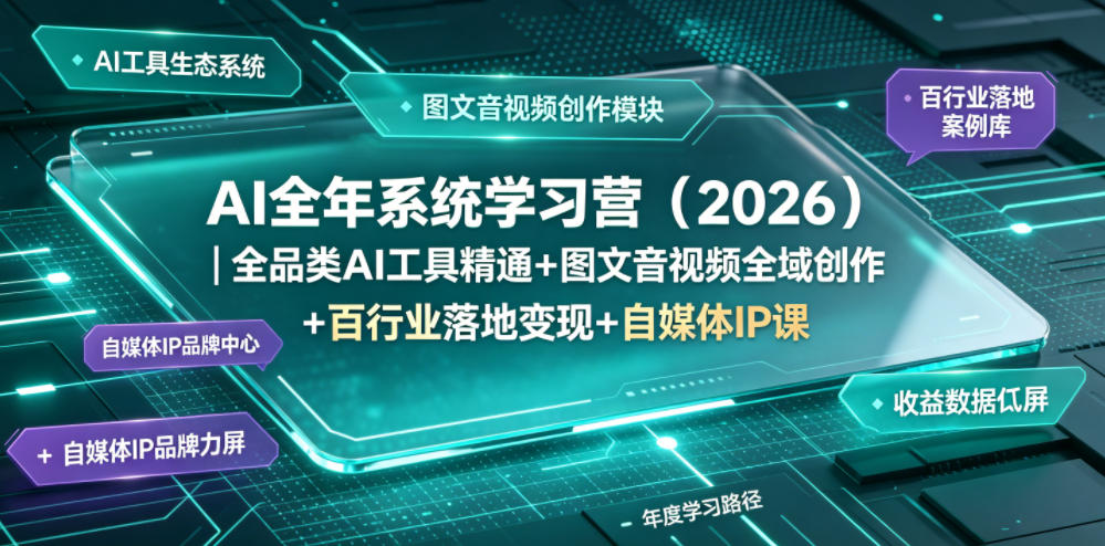 AI全年系统学习营(2026)｜全品类AI工具精通+图文音视频全域创作+百行业落地变现+自媒体IP打造年度进阶大课-瀚洪创业网