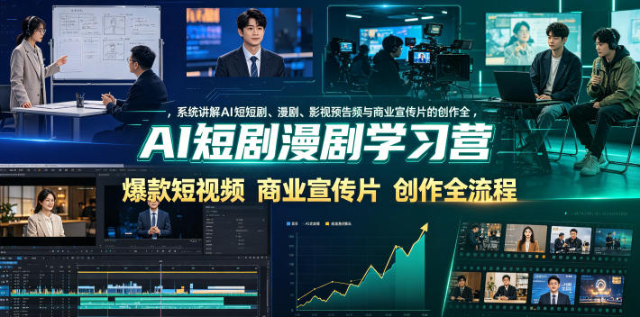 AI短剧漫剧学习营，系统讲解AI短剧、漫剧、影视预告片、爆款短视频与商业宣传片的创作全流程-瀚洪创业网