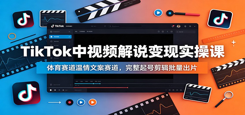 TikTok中视频解说变现实操课：体育赛道温情文案赛道，完整起号剪辑批量出片-瀚洪创业网