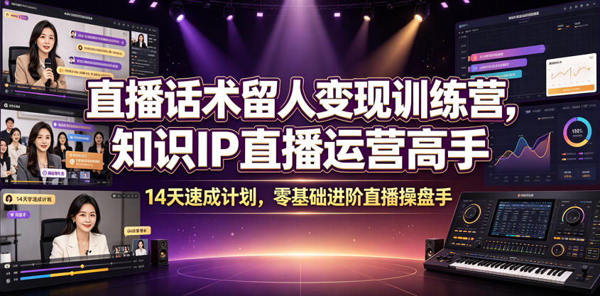 直播话术留人变现训练营，知识IP直播运营高手，14天速成计划，零基础进阶直播操盘手-瀚洪创业网