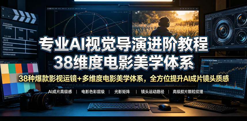 专业AI视觉导演进阶教程，38种爆款影视运镜+多维度电影美学体系，全方位提升AI成片高级感与镜头质感-瀚洪创业网