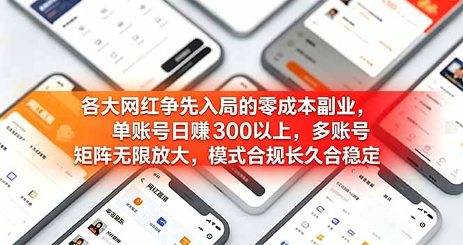 各大网红争先入局的零成本副业，单账号日赚 300 以上，多号矩阵可放大，模式合规长久稳定！-瀚洪创业网