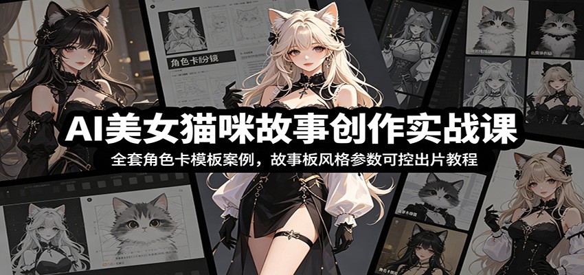 AI美女猫咪故事创作实战课：全套角色卡模板案例，故事板风格参数可控出片教程-瀚洪创业网