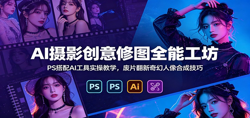 AI摄影创意修图全能工坊：PS搭配AI工具实操教学，废片翻新奇幻人像合成技巧-瀚洪创业网
