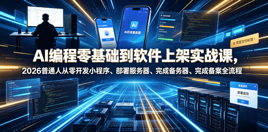 AI编程零基础到软件上架实战课，2026普通人从零开发小程序、部署服务器、完成备案全流程项目落地教程-瀚洪创业网