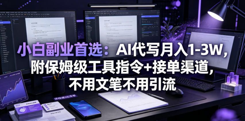小白副业首选：AI代写月入1-3W，附保姆级工具指令+接单渠道，不用文笔不用引流【揭秘】-瀚洪创业网