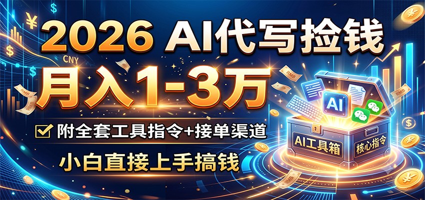 2026 AI代写捡钱,月入1-3万,附全套工具指令+接单渠道,小白直接上手搞钱-瀚洪创业网