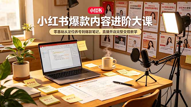 小红书爆款内容进阶大课，零基础从定位养号到爆款笔记，直播开店完整变现教学-瀚洪创业网