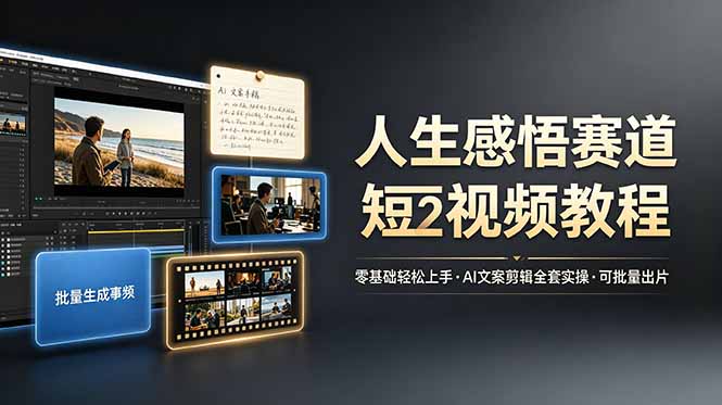 人生感悟赛道短视频教程，零基础轻松上手，AI文案剪辑全套实操可批量出片-瀚洪创业网