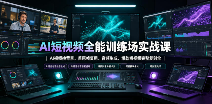 AI短视频全能训练场实战课｜AI视频换背景、首尾帧复用、音频生成、爆款短视频完整复刻全套实操教学-瀚洪创业网