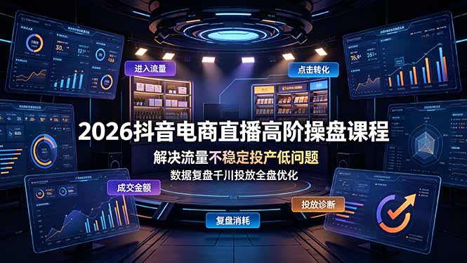 2026抖音电商直播高阶操盘课程，解决流量不稳定投产低问题，数据复盘千川投放全盘优化-瀚洪创业网