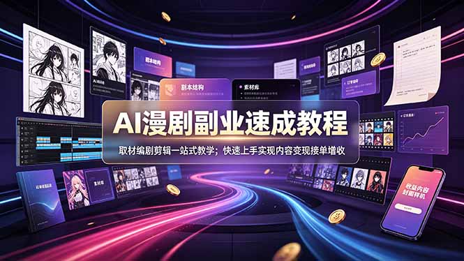 AI漫剧副业速成教程，取材编剧剪辑一站式教学；快速上手实现内容变现接单增收-瀚洪创业网